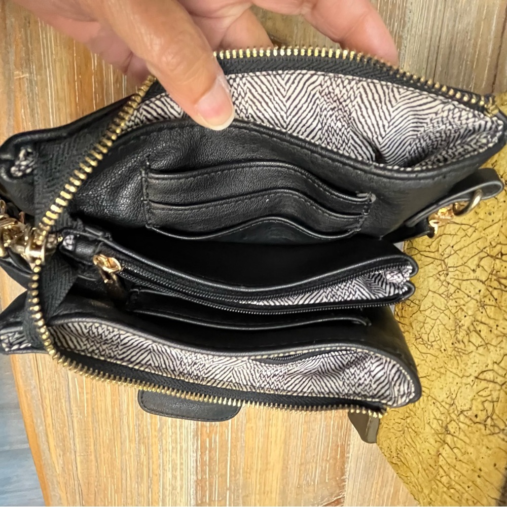 Miztique Black Vegan Leather Crossbody Bag Gold Hardware Buckle Detail - Picture 9 of 16
